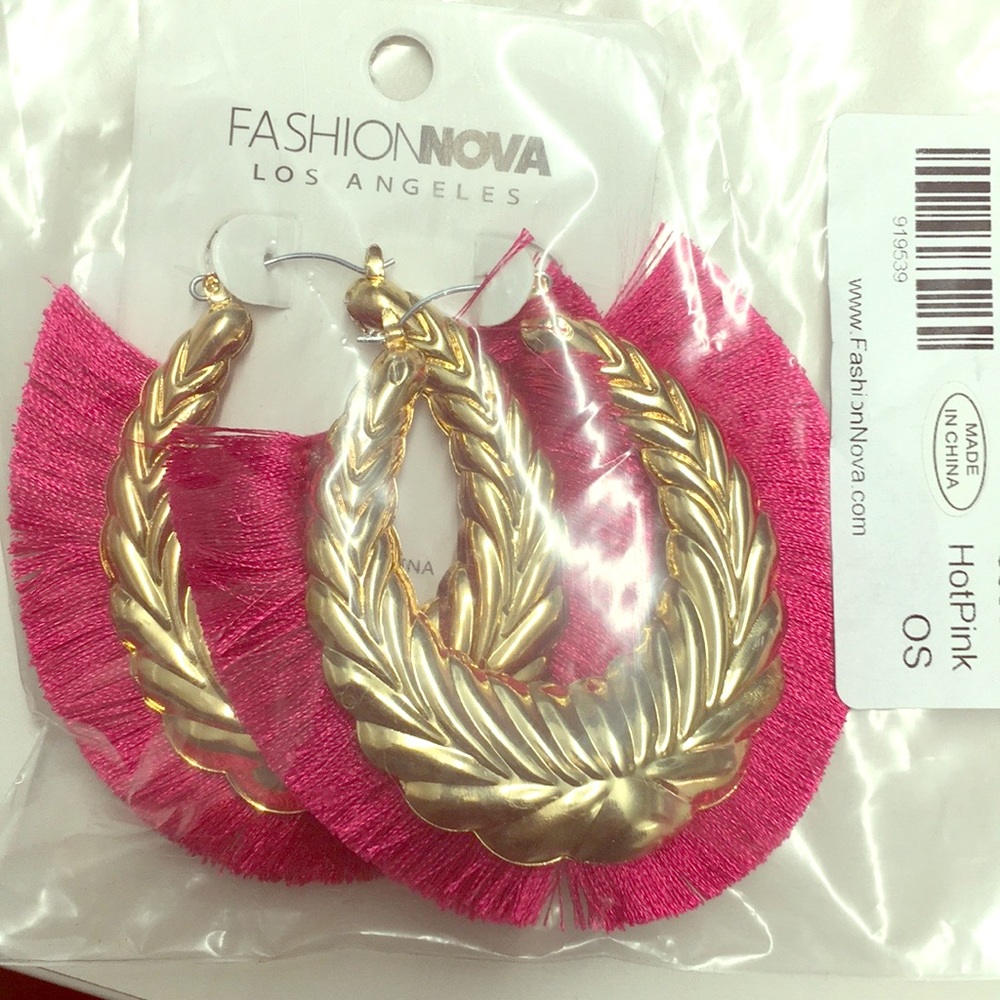 Fashion Nova large hot pink fringe earrings